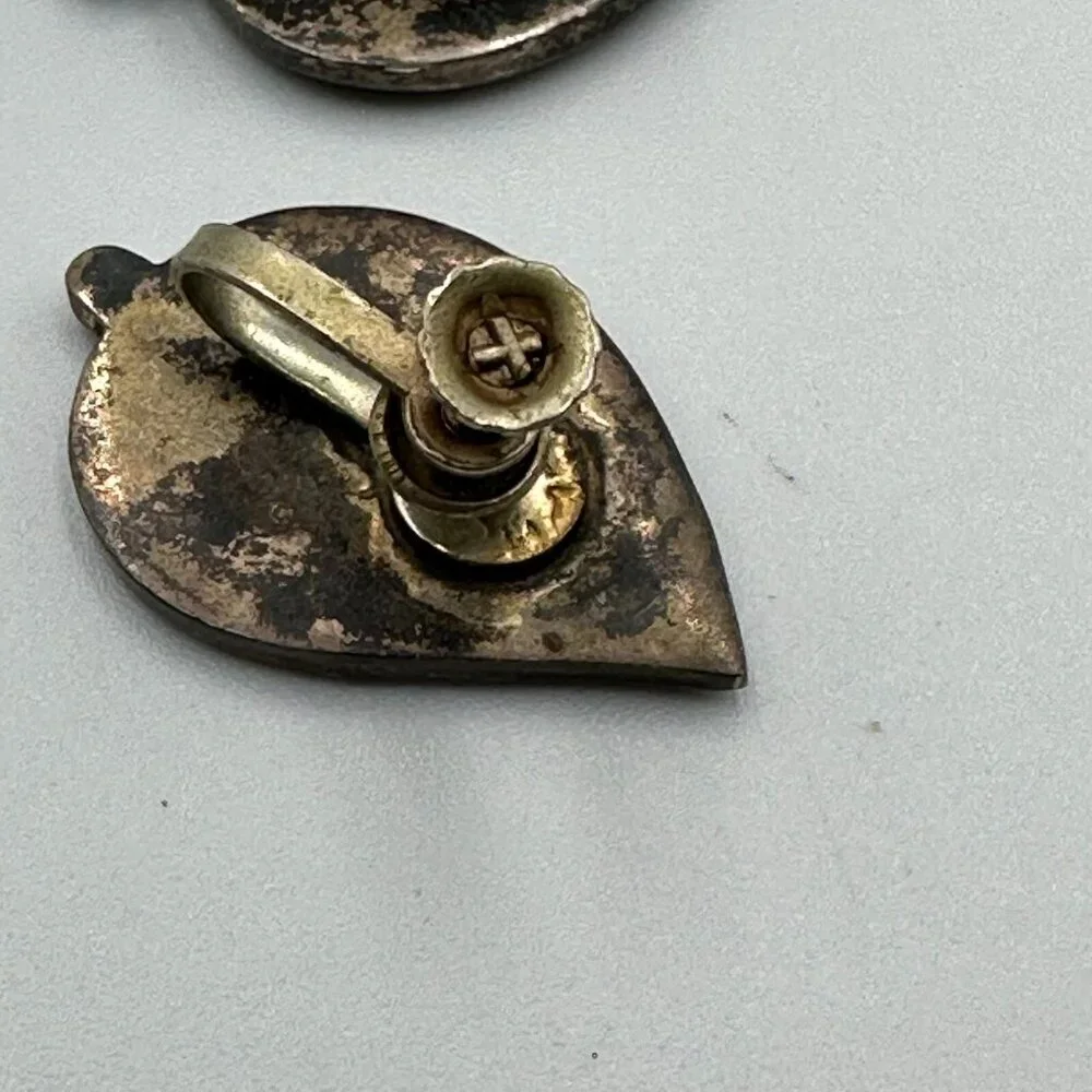Vintage Abalone Leaf Earrings Screw Backs Sterling Silver Iridescent Shell